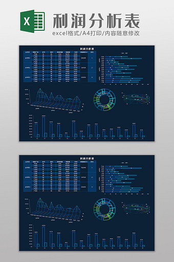 利润分析表科技风Excel模板图片
