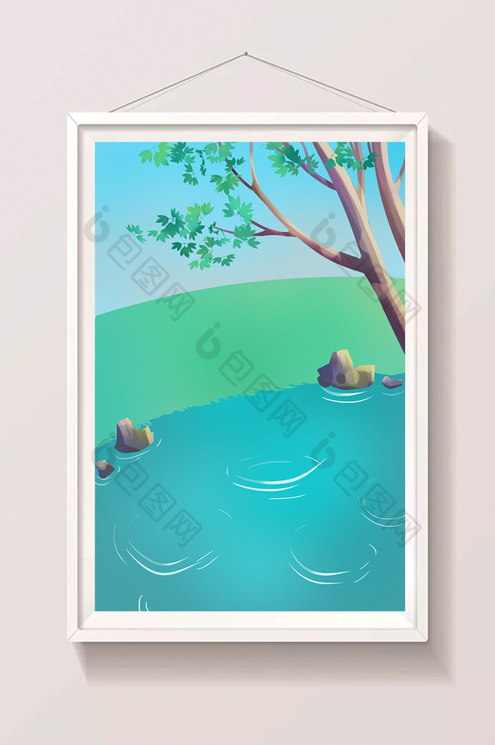 水旁的大树插画图片图片