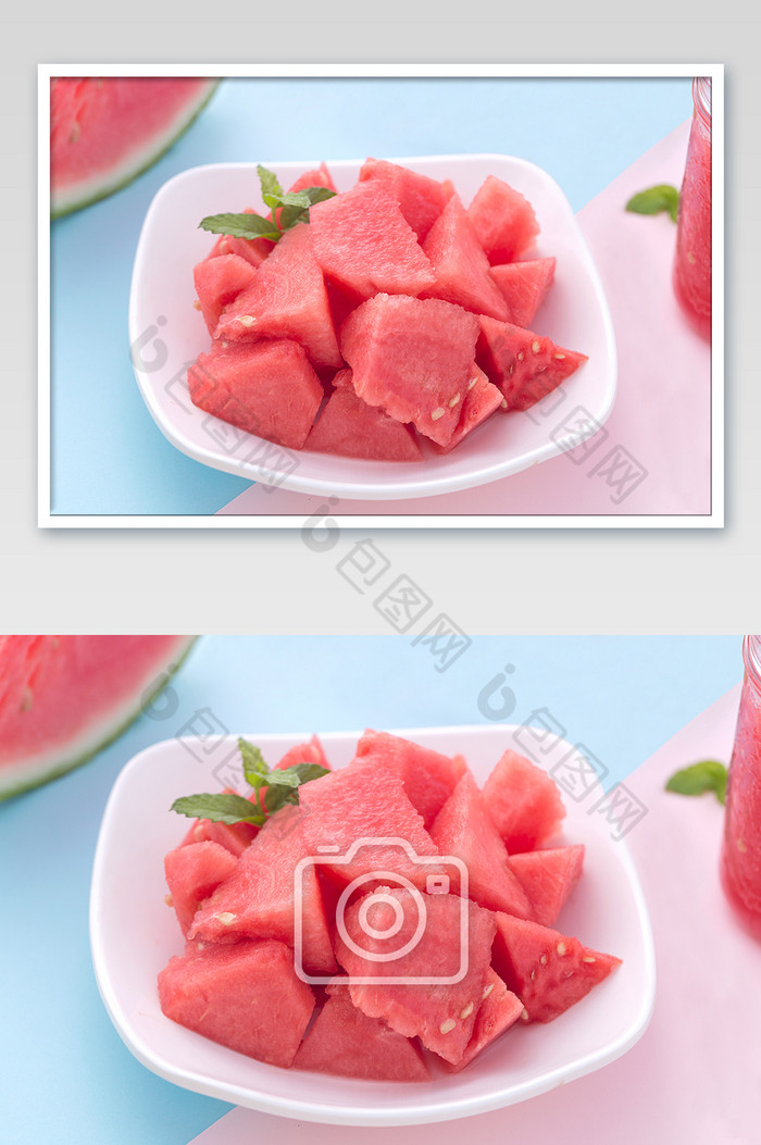 西瓜夏季水果马卡龙色美食背景图片图片