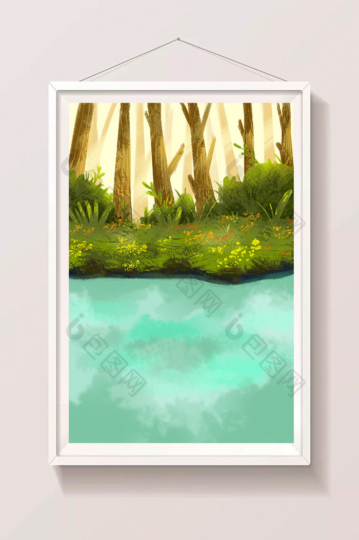 树林中的水塘插画图片图片