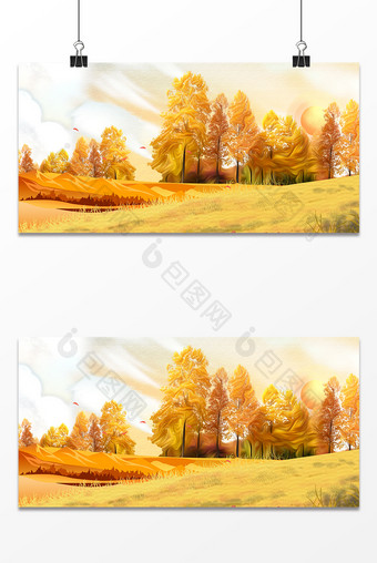 美术油画郊外树林秋天手绘背景图片
