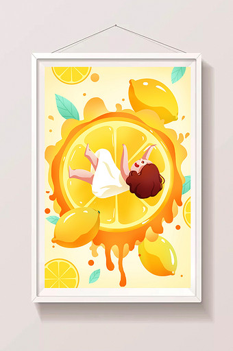 黄色柠檬劲爽夏日水果插画图片