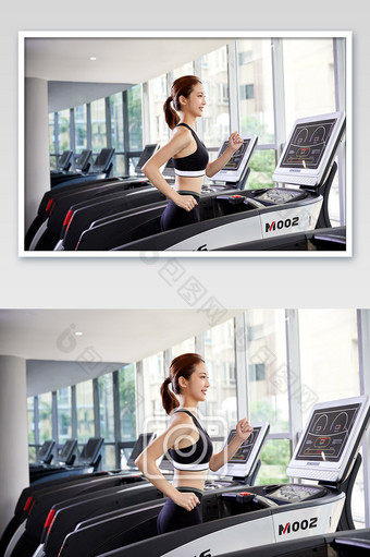 健身房运动跑步减肥增肌女生跑步侧面图片