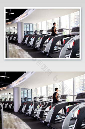健身房运动跑步减肥增肌男生跑步健身背影图片