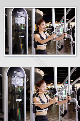 健身房运动跑步减肥增肌蝴蝶机女生前侧面图片