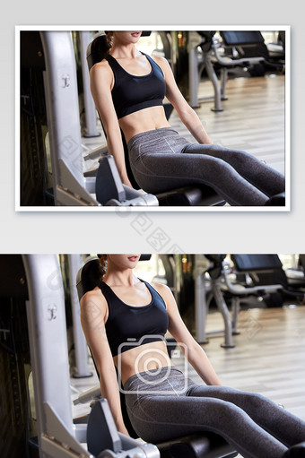 健身房运动跑步减肥增肌女生腹肌练习局部图片