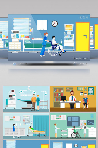 原创医疗医生护士患者轮椅点滴MG动画图片