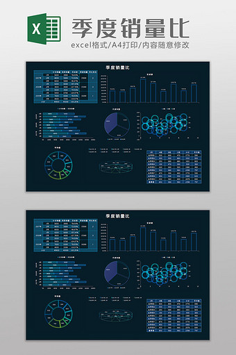 季度销量比科技可视化Excel模板图片