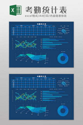 考勤统计科技可视化Excel模板图片