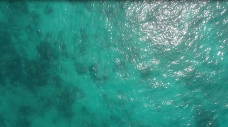 高空航拍青蓝色果冻色海洋上游艇