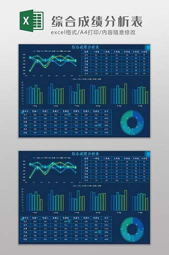 科技可视化综合成绩分析表Excel模板图片