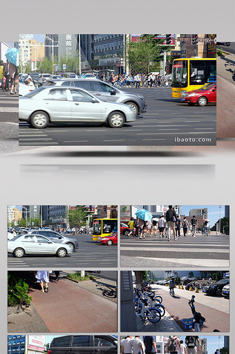 城市路口早高峰的车流行人及慢行道图片