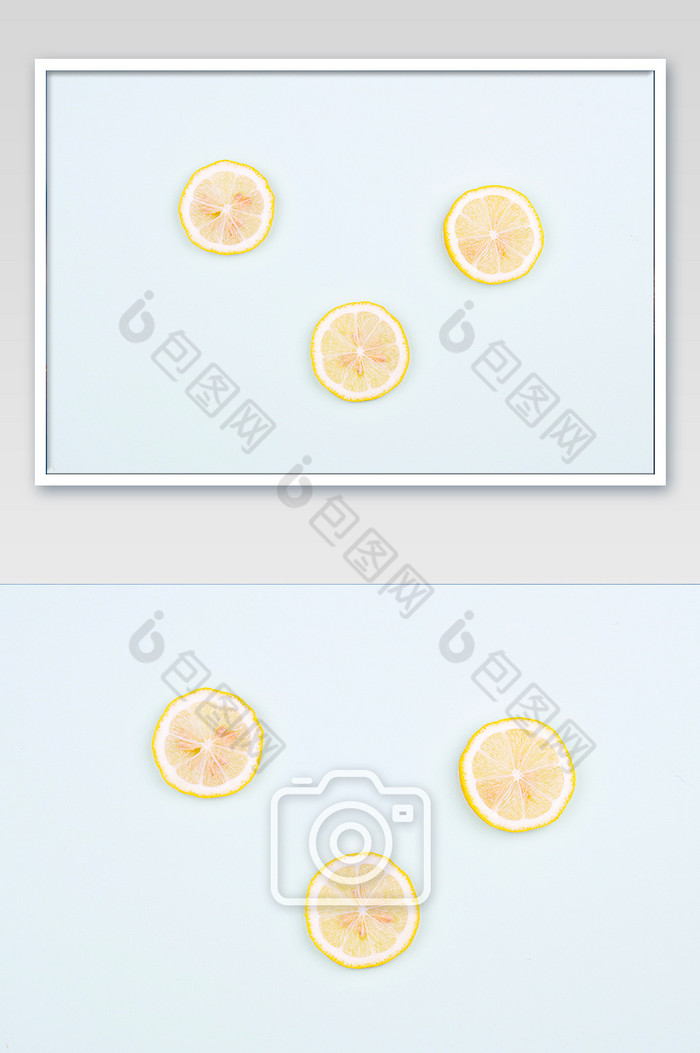 柠檬片小清新创意色彩背景摄影图片图片