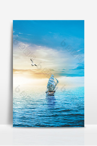 蓝色海洋大海商务企业帆船背景图片
