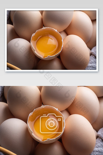 新鲜自然土鸡蛋蛋黄特写摄影图片