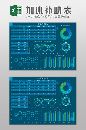 科技可视化加班补助表Excel模板图片