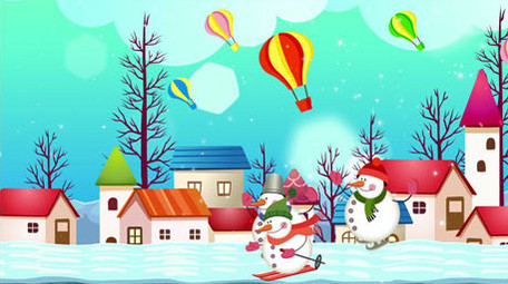 卡通冬天雪人滑雪背景