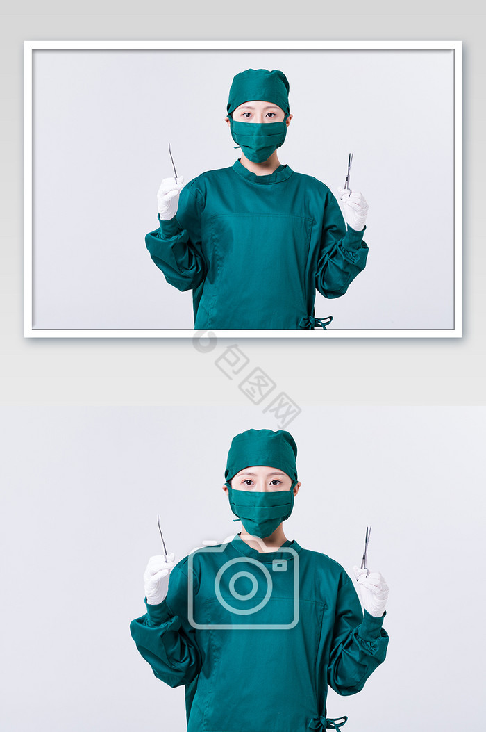 女医生外科医生手拿手术剪刀摄影图片
