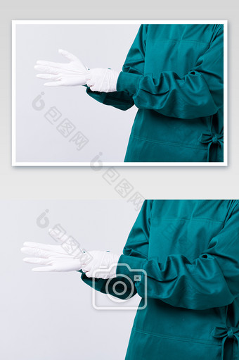 外科医生戴手套摄影图片