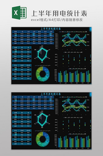科技上半年用电统计表Excel模板图片