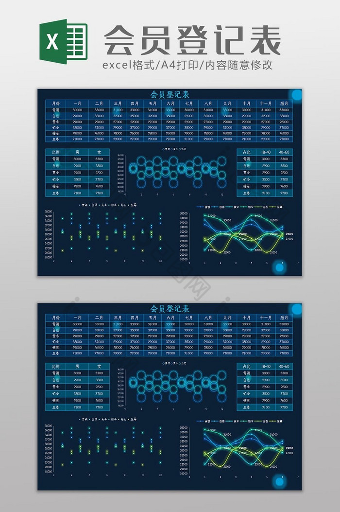 科技大数据会员登记表Excel模板图片图片