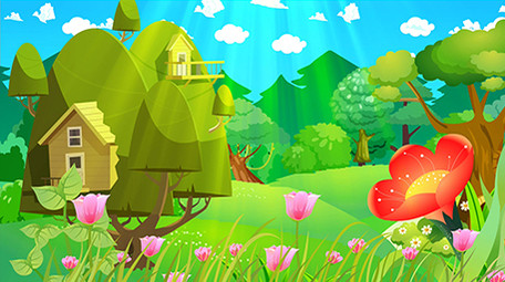 树屋草原森林唯美卡通背景