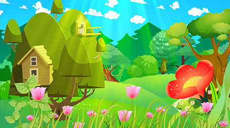 树屋草原森林唯美卡通背景