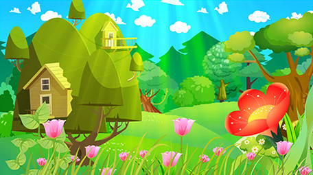 树屋草原森林唯美卡通背景