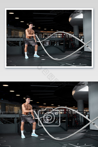 健身房运动跑步增肌男生战绳力量训练宣传图图片