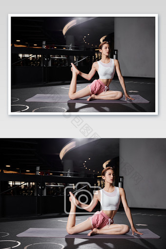 健身房运动瑜伽拉伸练习女生宣传图图片