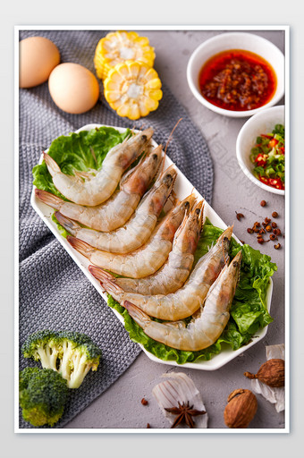 火锅中式餐饮食材新鲜虾类海报摄影图图片