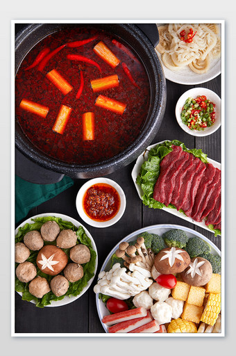 火锅中式餐饮食材果蔬盘火锅海报摄影图图片