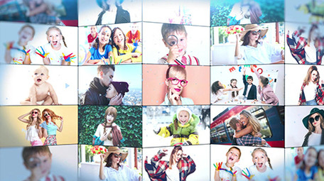 创意多图折叠照片墙相册展示AE模板