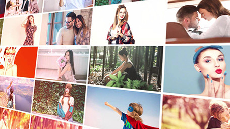 50张网格婚礼家庭度假照片墙相册AE模板