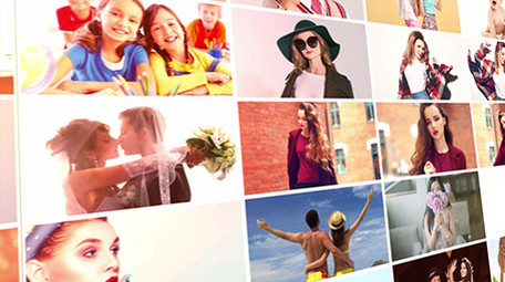 50张网格婚礼家庭度假照片墙相册AE模板