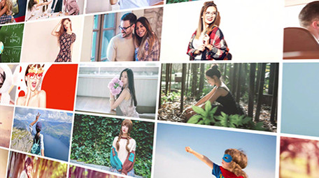 50张网格婚礼家庭度假照片墙相册AE模板