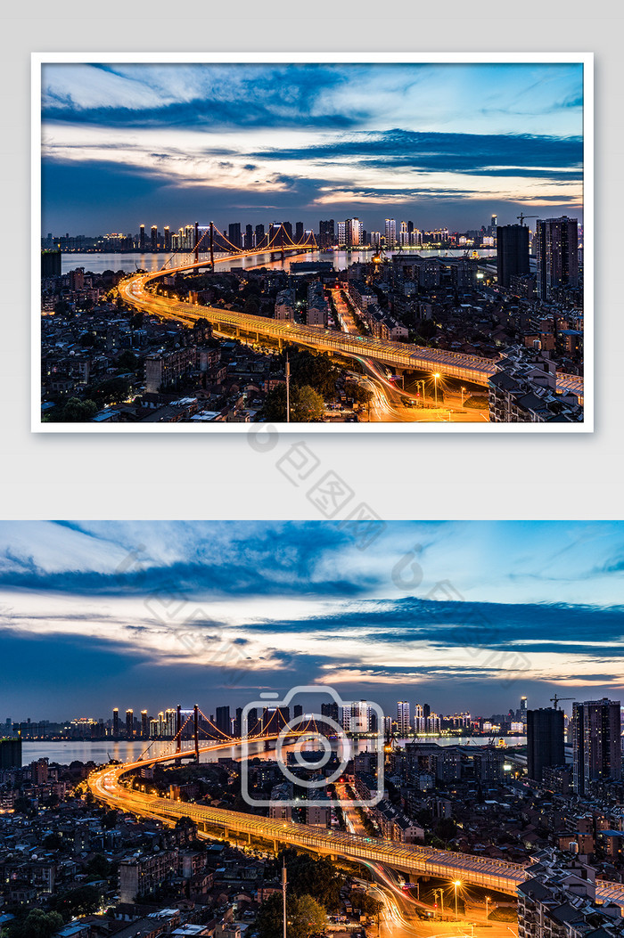 蓝色大气城市鹦鹉洲大桥摄影图片图片