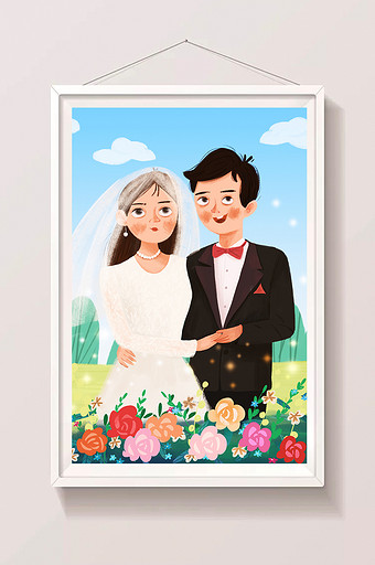小清新婚纱婚礼手绘插画图片