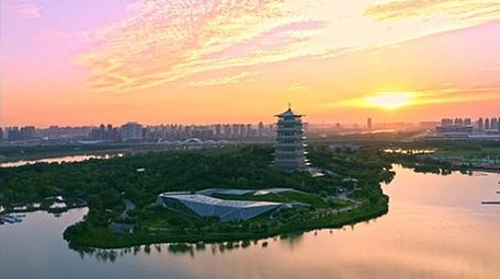 西安浐灞世博园长安塔航拍