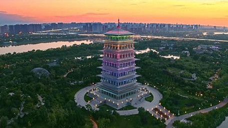 西安浐灞世博园长安塔航拍