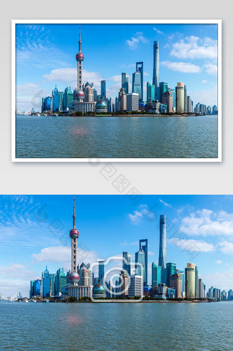 蓝色天空浦东上海地标全景图图片