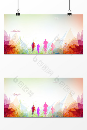 彩色水彩运动员跑步剪影背景图片