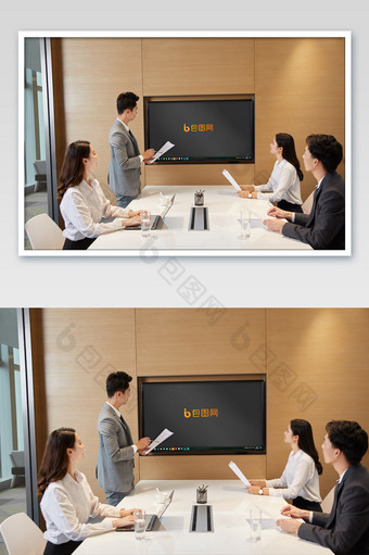 商务办公男演讲会议室显示屏投屏海报样机图片