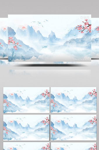 中国风山水水墨梅花动画标题素材背景视频图片