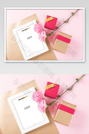 粉色母亲节康乃馨礼物静物海报样机图片