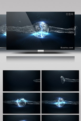 三维能量水流冲击汇成球体标志动画AE模板图片