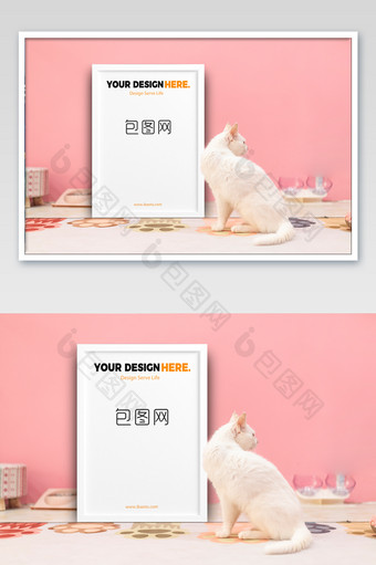 小清晰ins风粉色猫咪背影海报样机图片