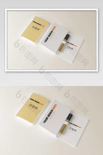 高清香水卡纸包装样机展开图可自由更换画面图片