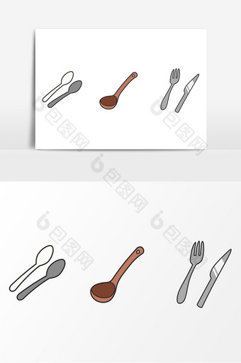 手绘勺子餐具装饰图案元素图片