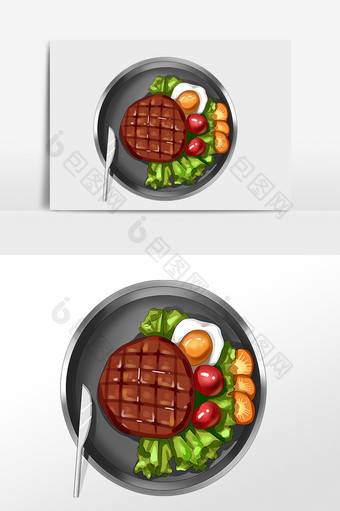 手绘西餐美食煎牛排食物插画图片
